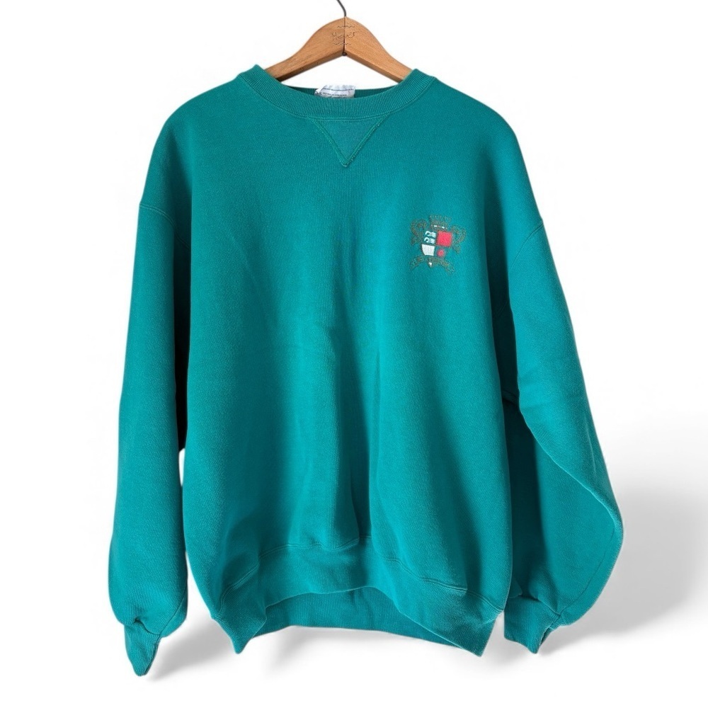 Vintage 90s Hanes Heavyweight Sky Princess Crewneck Sweatshirt Teal 50/50 XL